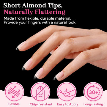 QIEK tips uñas almendra corta, 15 tallas, ajuste preciso para cada dedo.