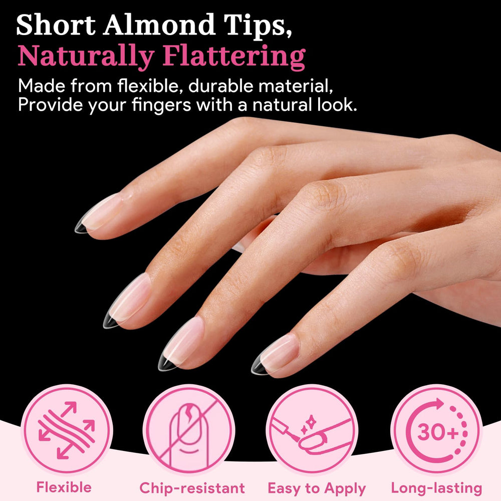 QIEK tips uñas almendra corta, 15 tallas, ajuste preciso para cada dedo.