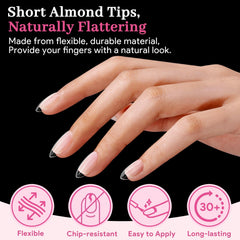 QIEK tips uñas almendra corta, 15 tallas, ajuste preciso para cada dedo.