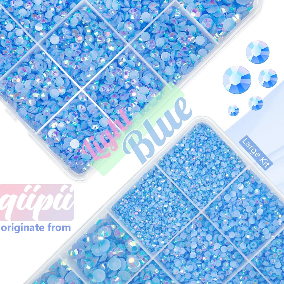 Piedras resina azul AB 4mm de qiipii para toques relucientes en vasos y botellas.
