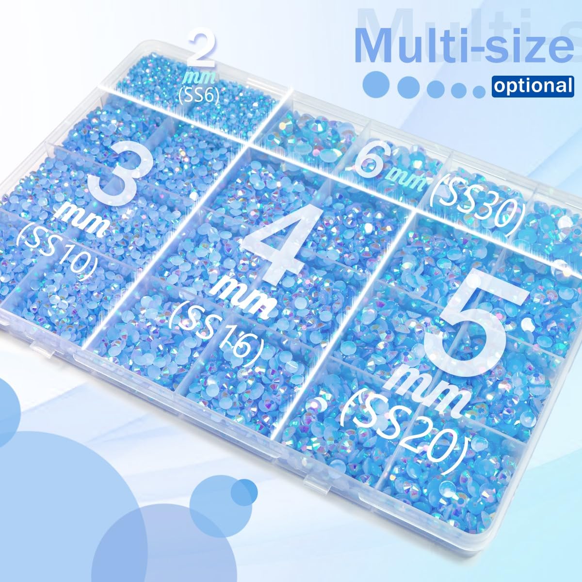 Piedras resina azul AB 5mm de qiipii para destellos visibles en decoraciones.