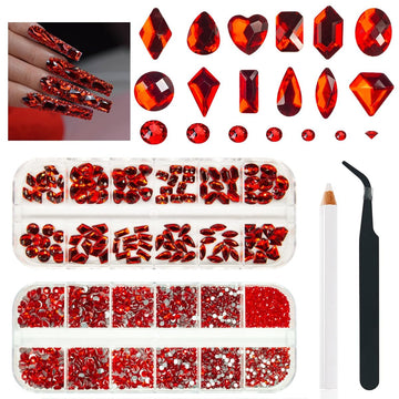 qiipii piedras rojas para uñas con formas múltiples, brillo duradero