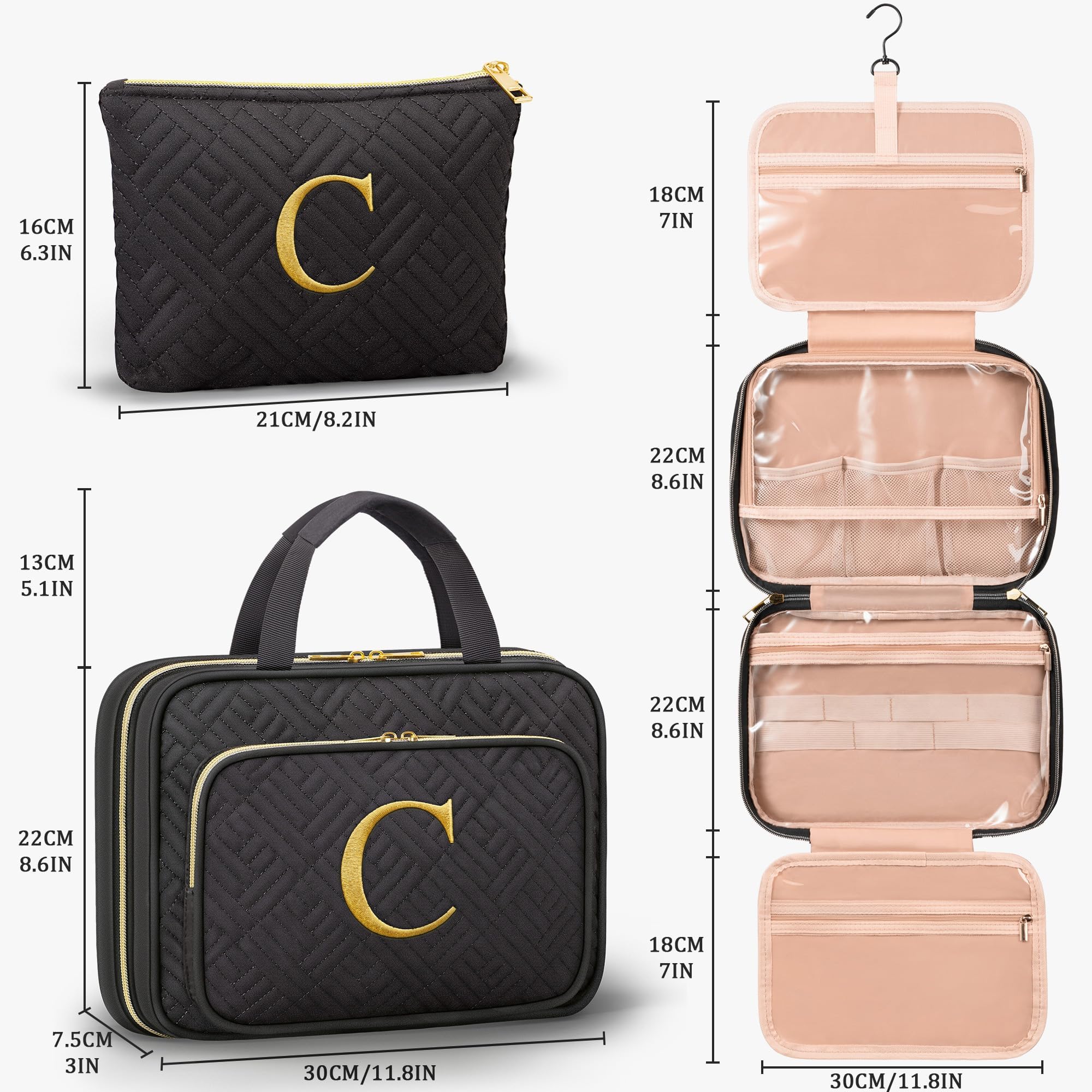 Qinline bolsa de maquillaje colgante para acceso rápido y ordenado.