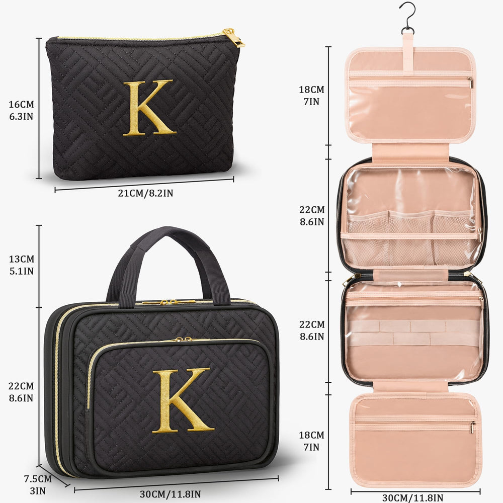 Qinline bolsa maquillaje monograma para viaje, mantiene cosméticos ordenados.