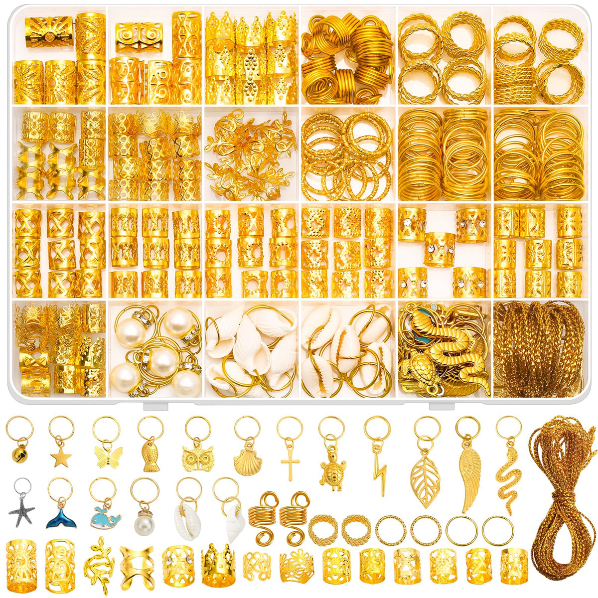 Qinzave accesorios dorados para trenzas, conjunto completo para personalizar peinados.