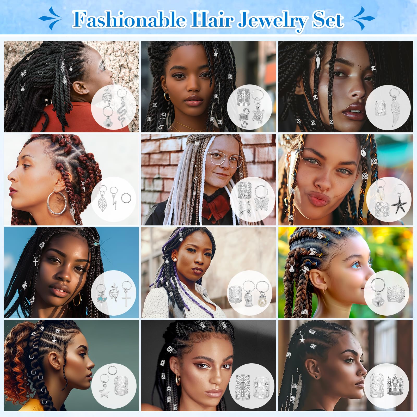 Qinzave pernos para cabello dreadlocks plateados para uso rápido