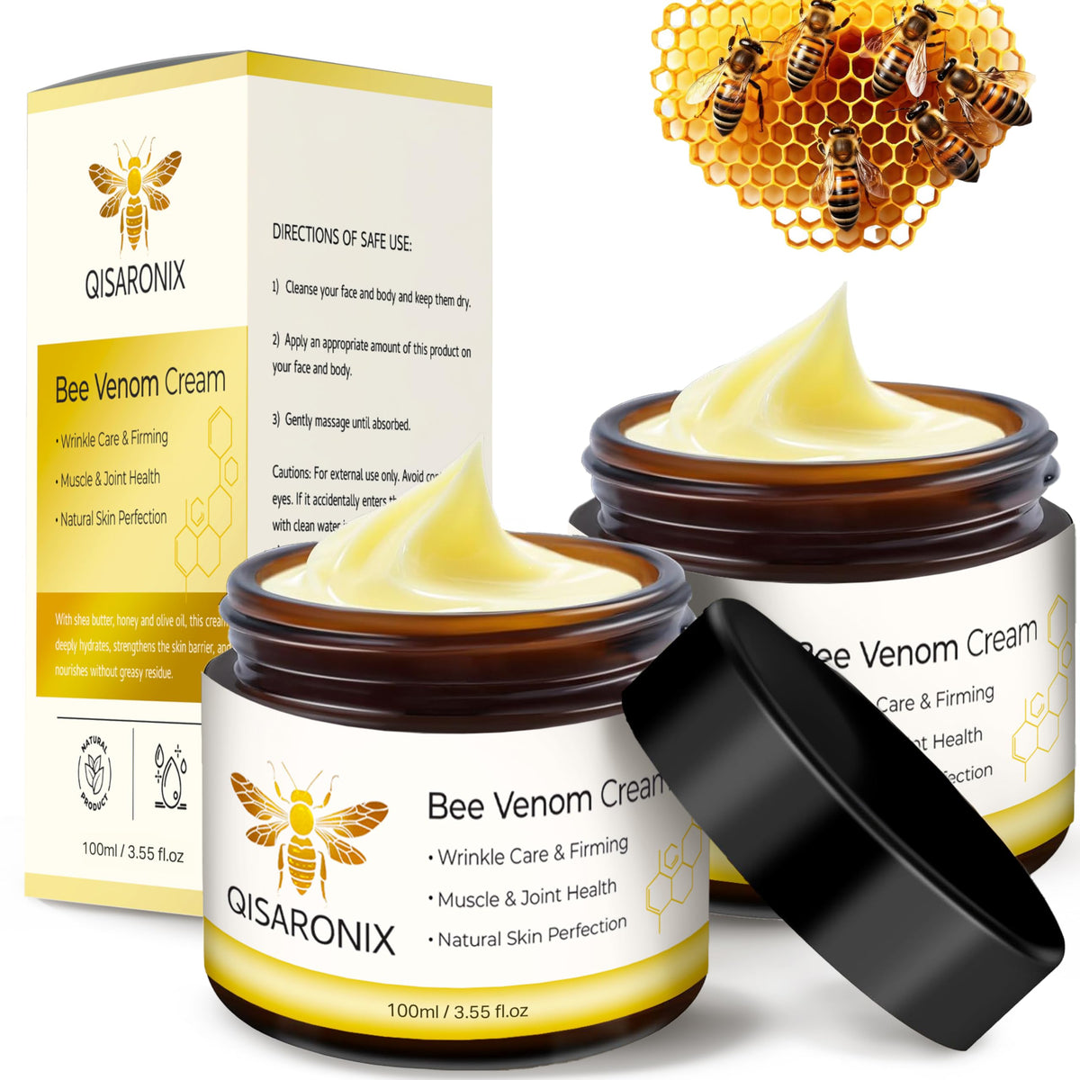 QISARONIX Crema de Veneno de Abeja en bote para hidratación profunda.