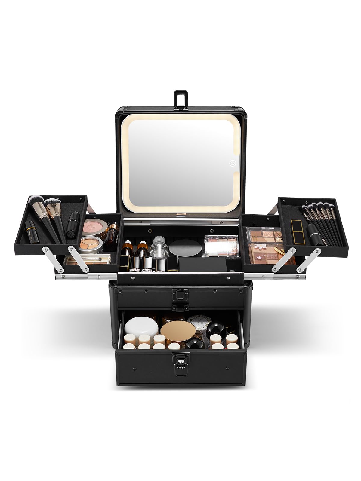 Caja de maquillaje Qislee con cajón y cuatro bandejas para organización diaria