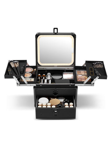 Caja de maquillaje Qislee con cajón y cuatro bandejas para organización diaria