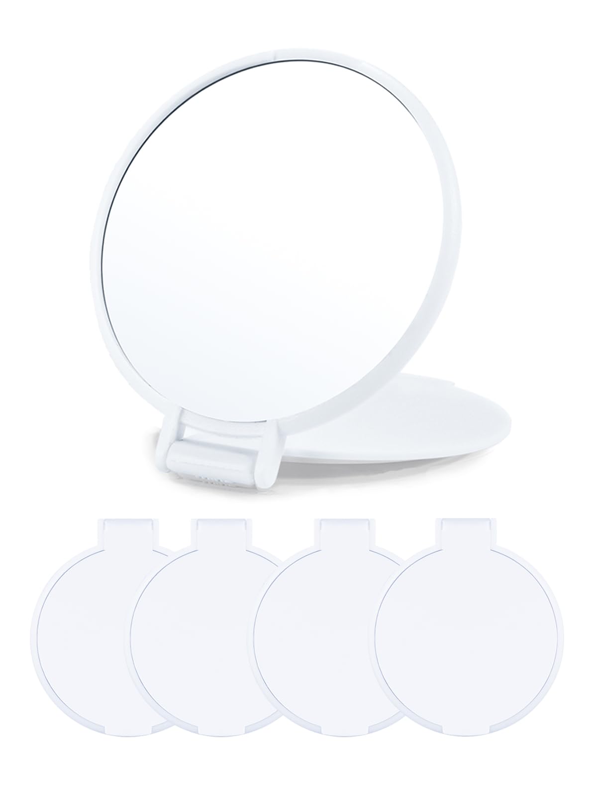 Qislee espejo compacto blanco en vista frontal, ideal para retoques en el bolso.