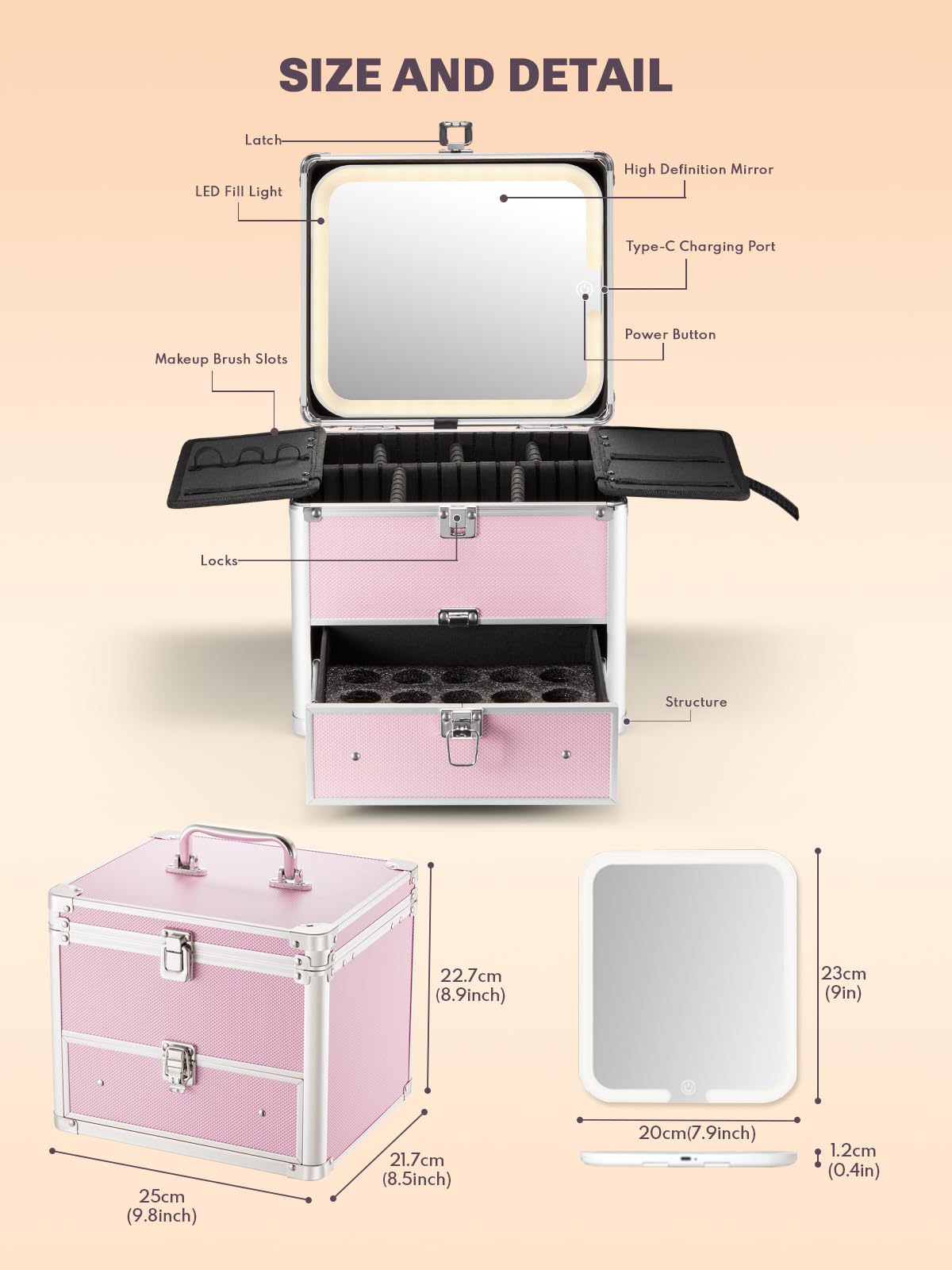 Qislee espejo LED ajustable con iluminación para maquillaje preciso
