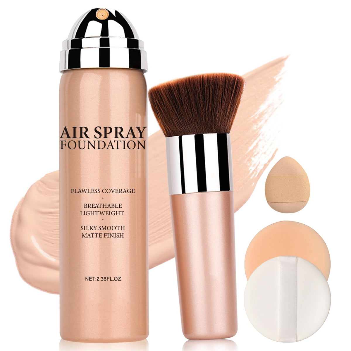 QIUFSSE airbrush foundation bottle close-up for natural, long-lasting coverage.