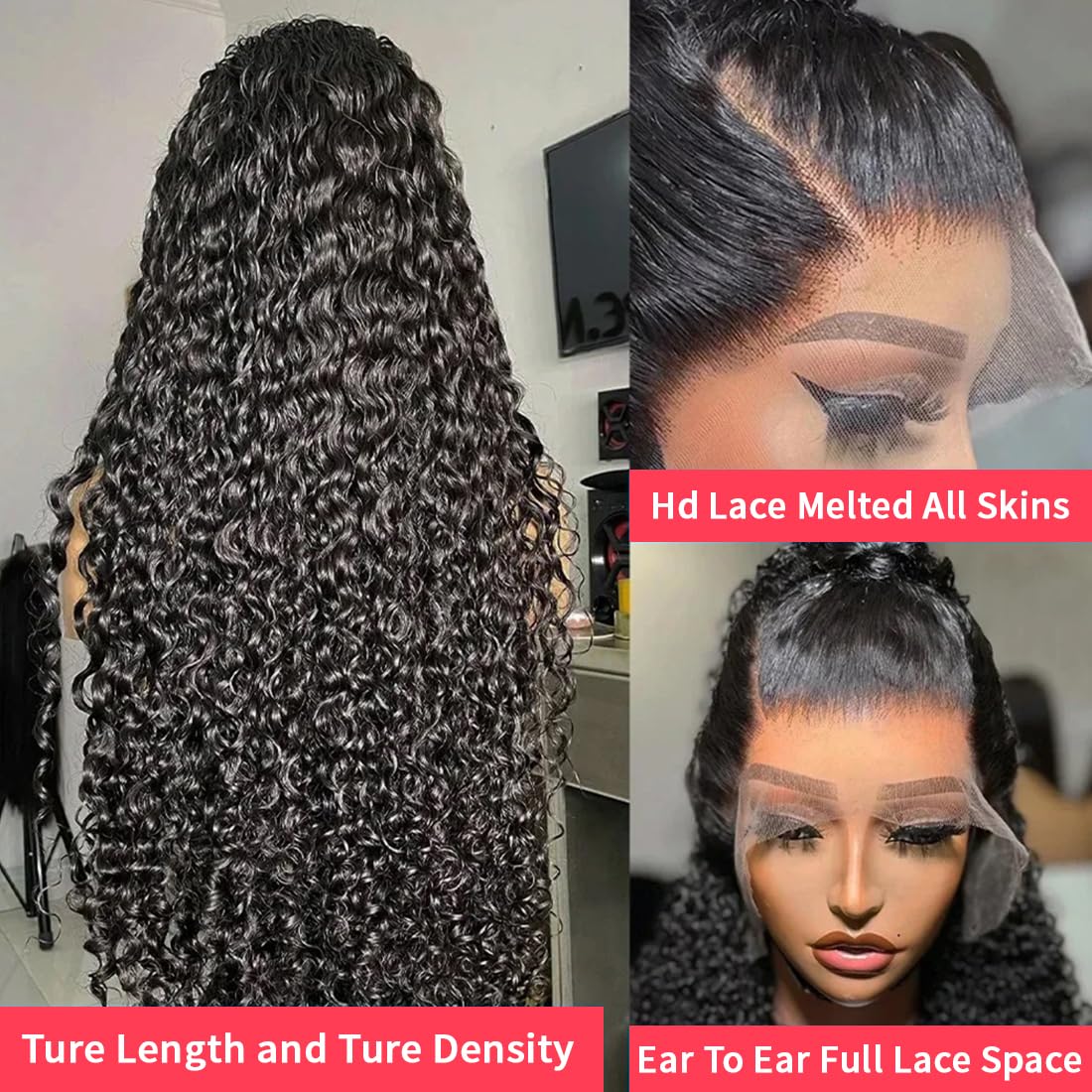 QKOQKO encaje frontal transparente HD 13x6, raya de pelo natural y pulida