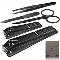 QLNE kit de manicura y pedicura con estuche gris-negro, vista frontal para viajar.