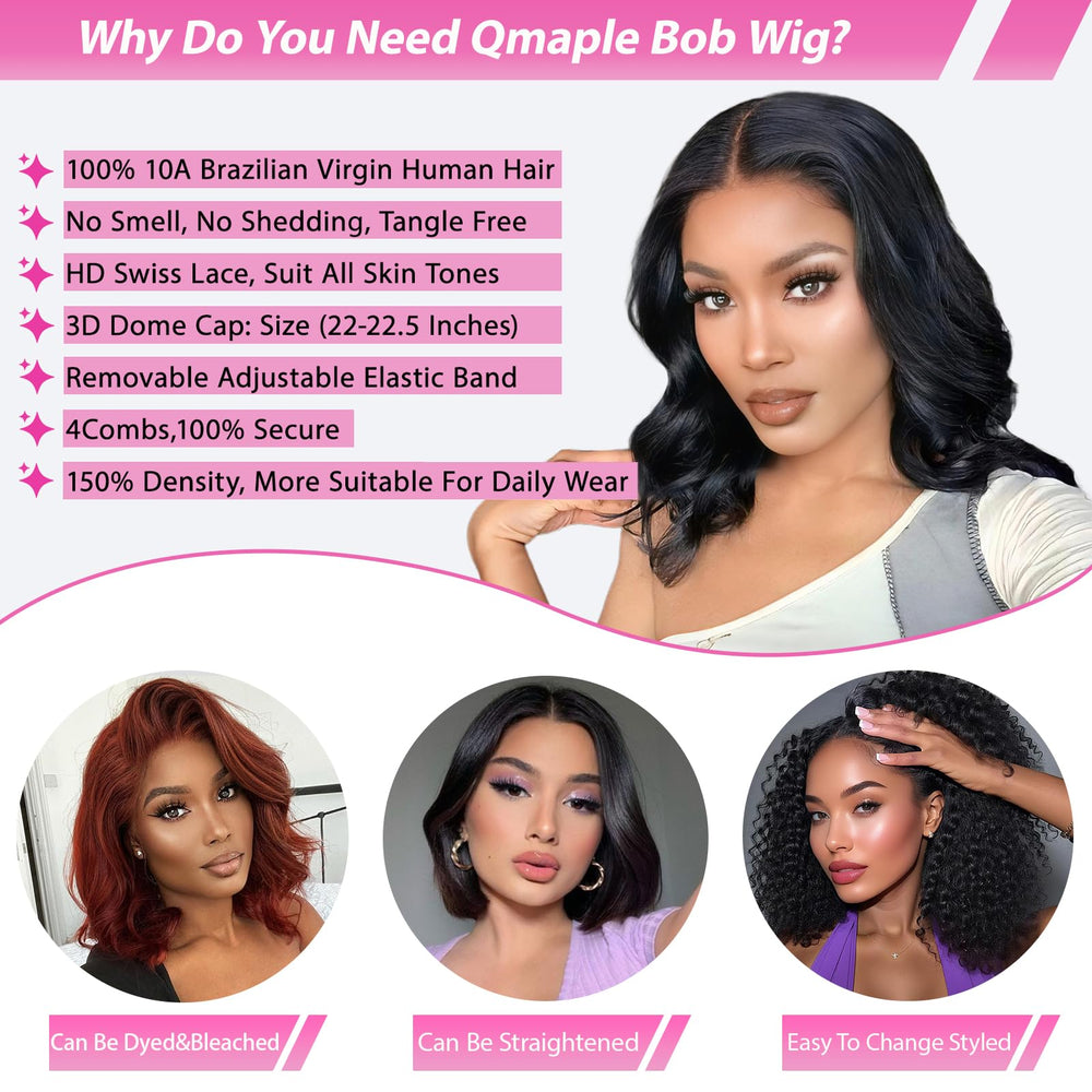 Qmaple Bob Wig 12 pulgadas para estilo corto y elegante