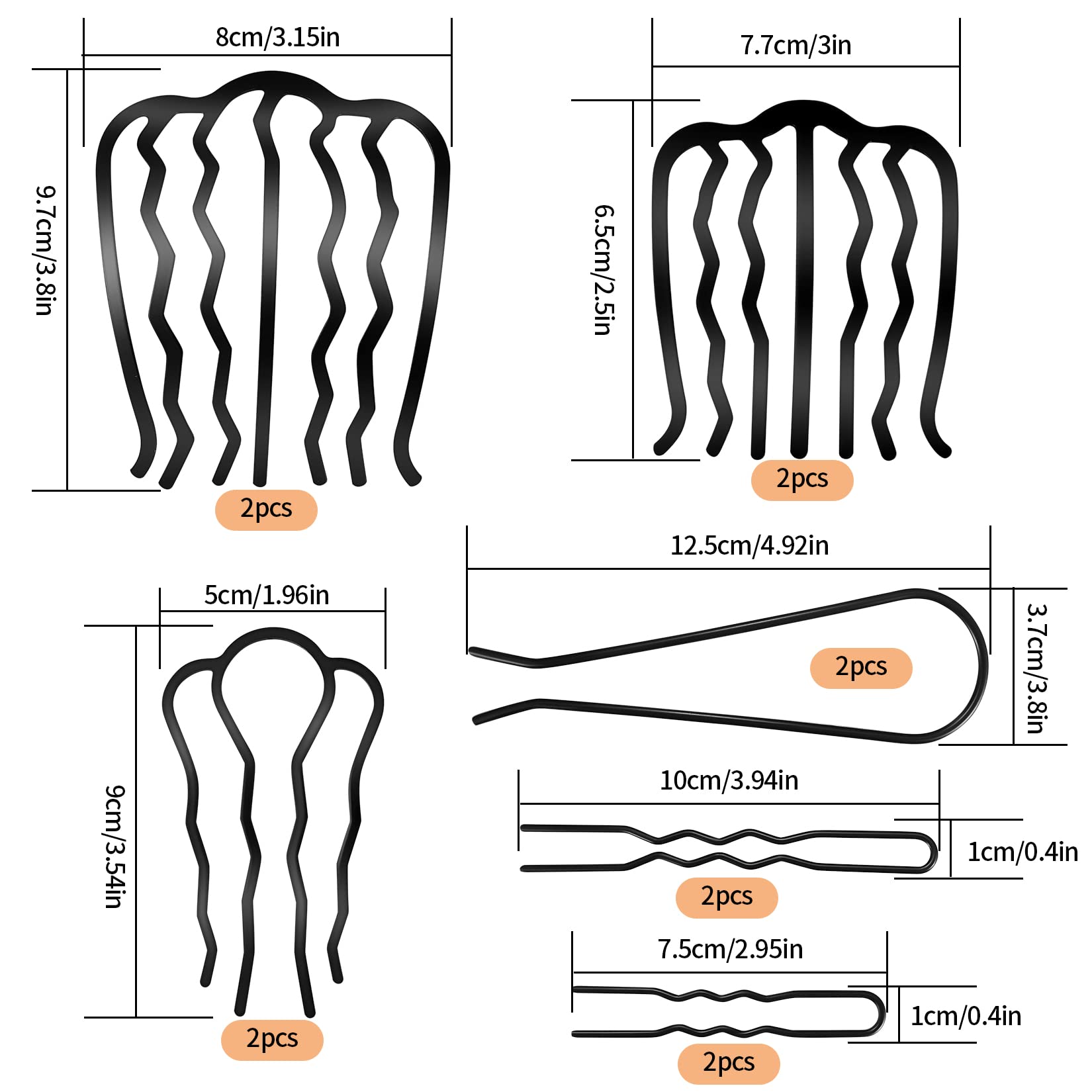 QOOSIKICC peine lateral 7 dientes pequeño para peinados rápidos