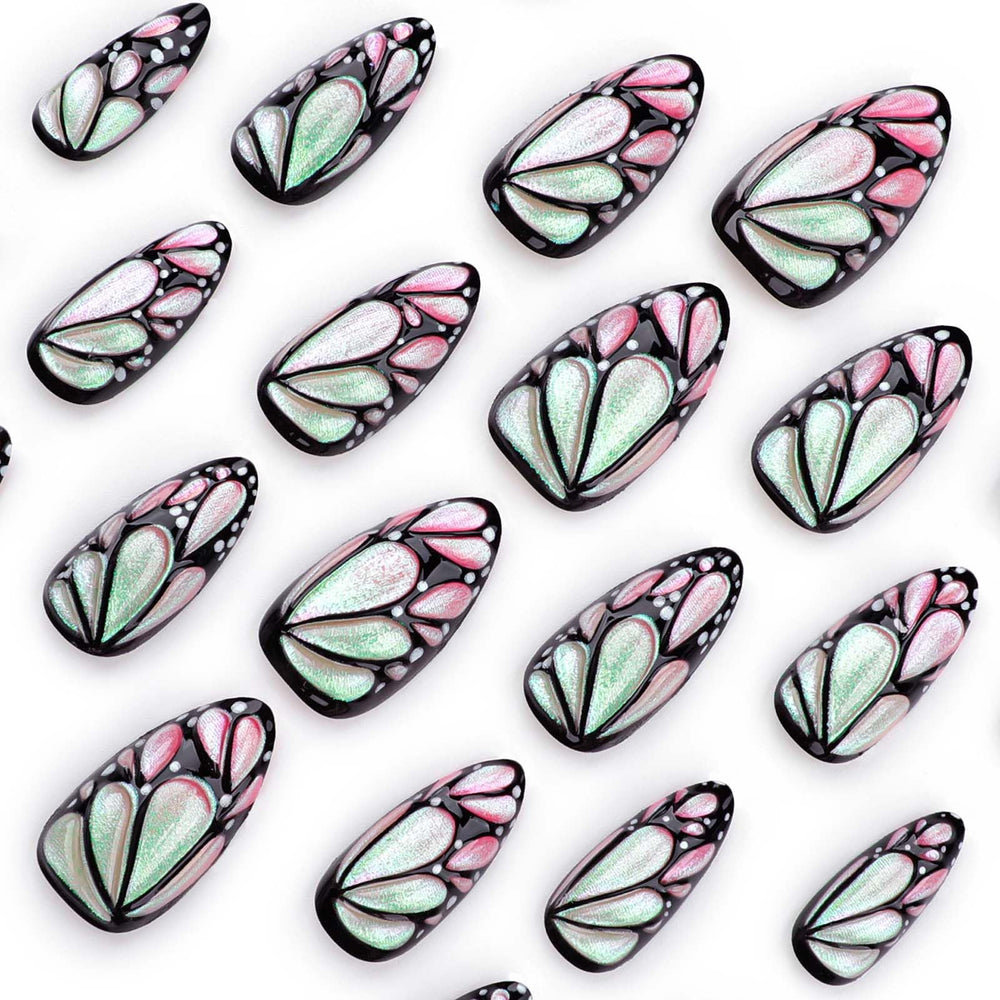 QQPPOLIU uñas postizas almendra con diseño floral 3D para eventos