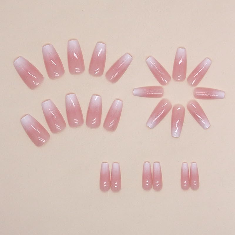 QQPPOLIU uñas postizas forma ataúd rosa ombre listas para aplicar rápidamente
