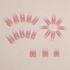 QQPPOLIU uñas postizas forma ataúd rosa ombre listas para aplicar rápidamente