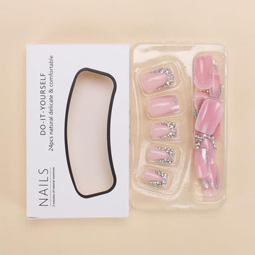 QQPPOLIU uñas postizas rosa y plata para acabado suave y glamoroso