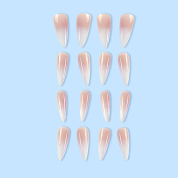 QQPPOLIU kit rápido de uñas postizas con 24 piezas y gradiente rosa-blanco.