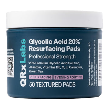 QRxLabs almohadillas de ácido glicólico al 20% para rostro y cuerpo, exfoliación suave.