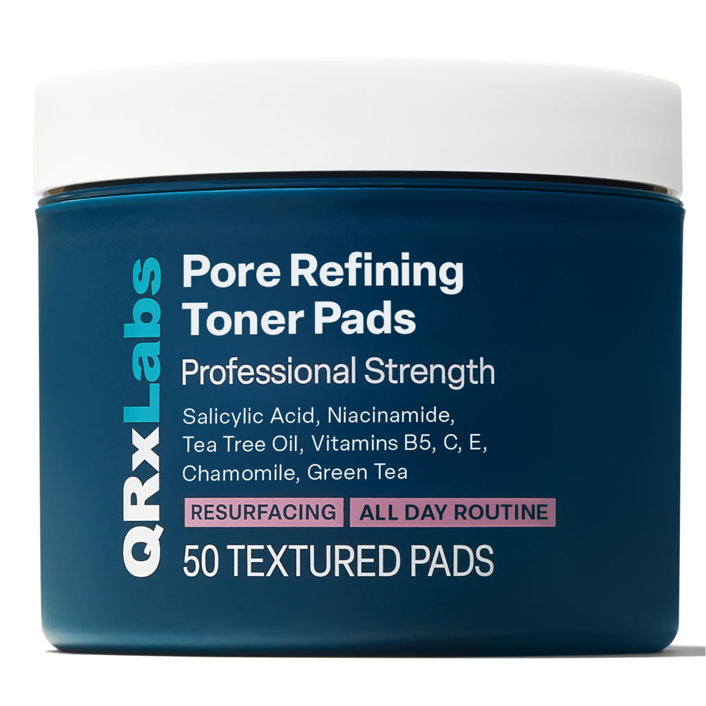 QRxLabs Pore Toner Pads para uso diario, piel más limpia y equilibrada.