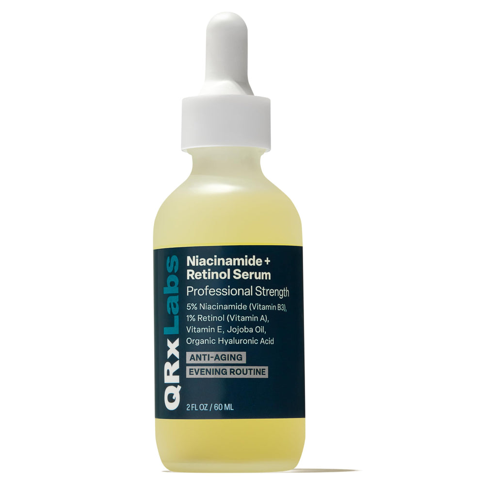 QRxLabs suero Niacinamida 5% con Retinol 1% alfa-arbutina frasco oscuro para uso nocturno