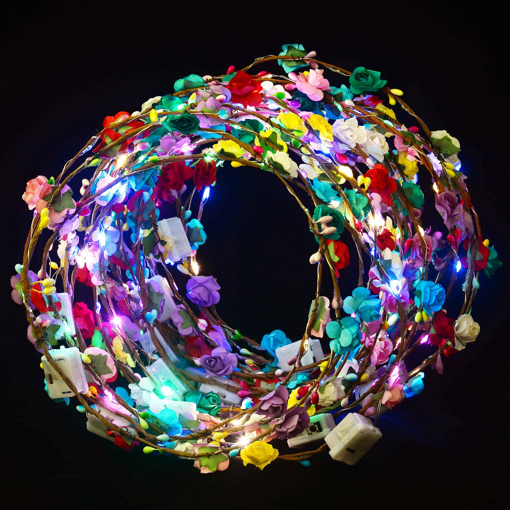 QSJQAMG corona de flores con LED, ideal para bodas y fiestas.