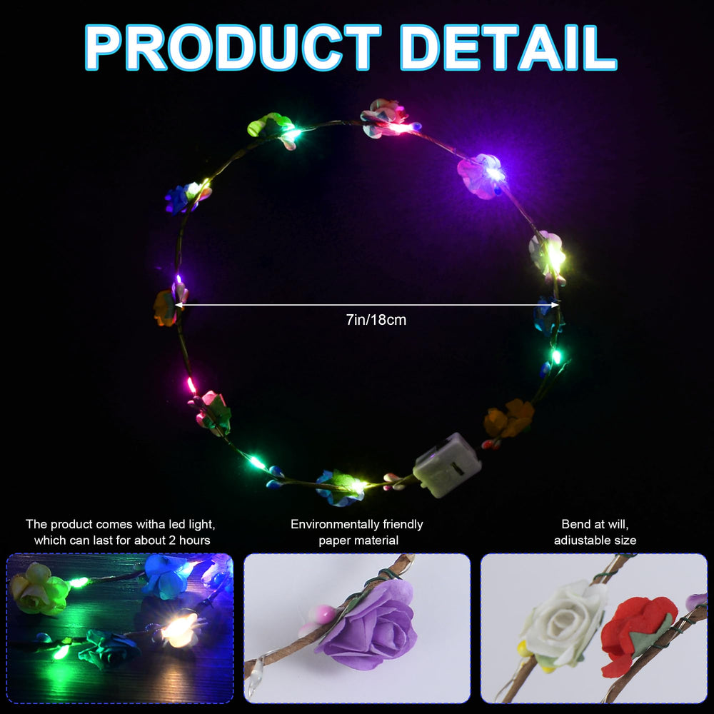 QSJQAMG diadema floral iluminada para eventos nocturnos y elegancia suave.
