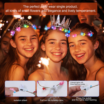 QSJQAMG corona de flores LED, materiales seguros y medioambientales para uso prolongado.