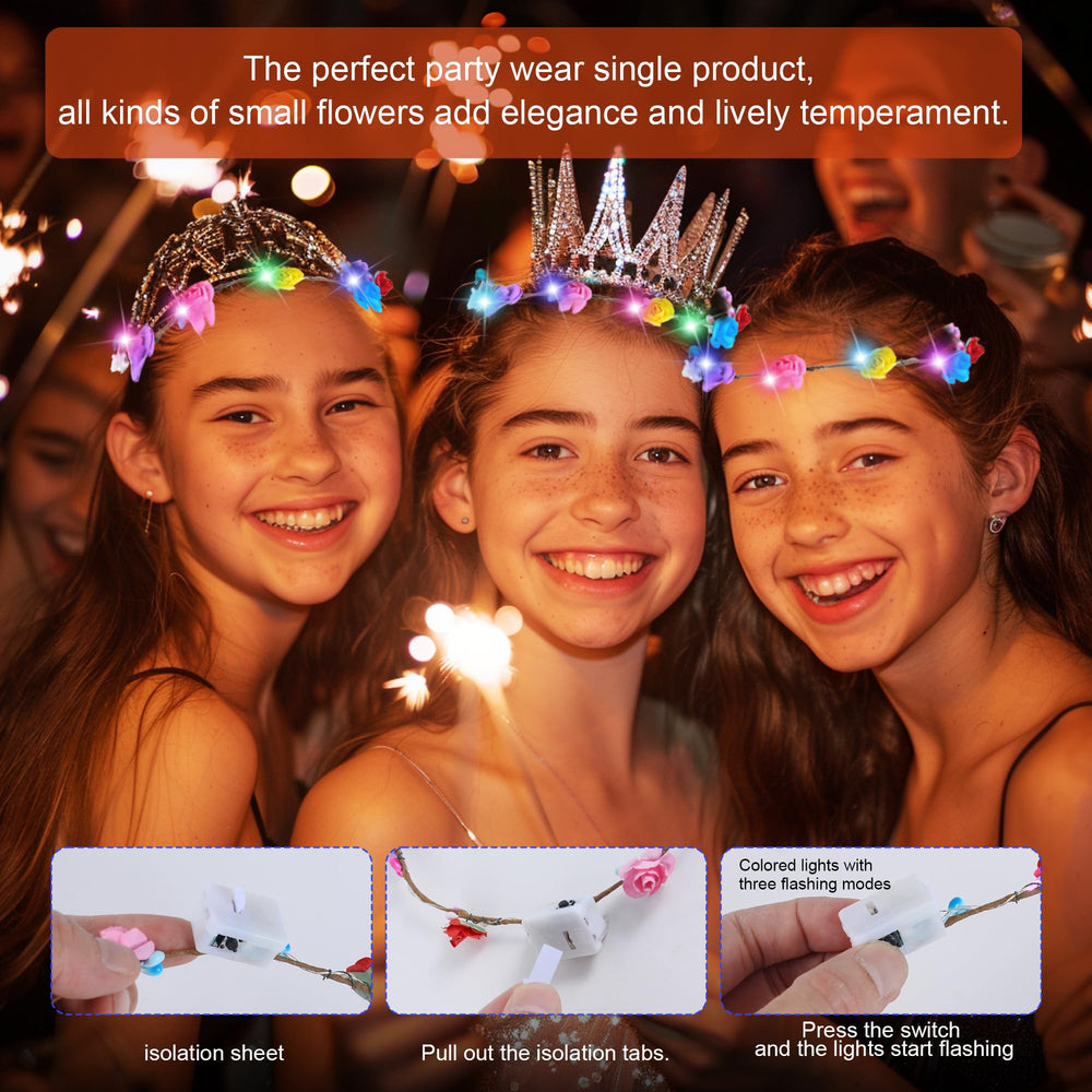 QSJQAMG corona de flores LED, materiales seguros y medioambientales para uso prolongado.