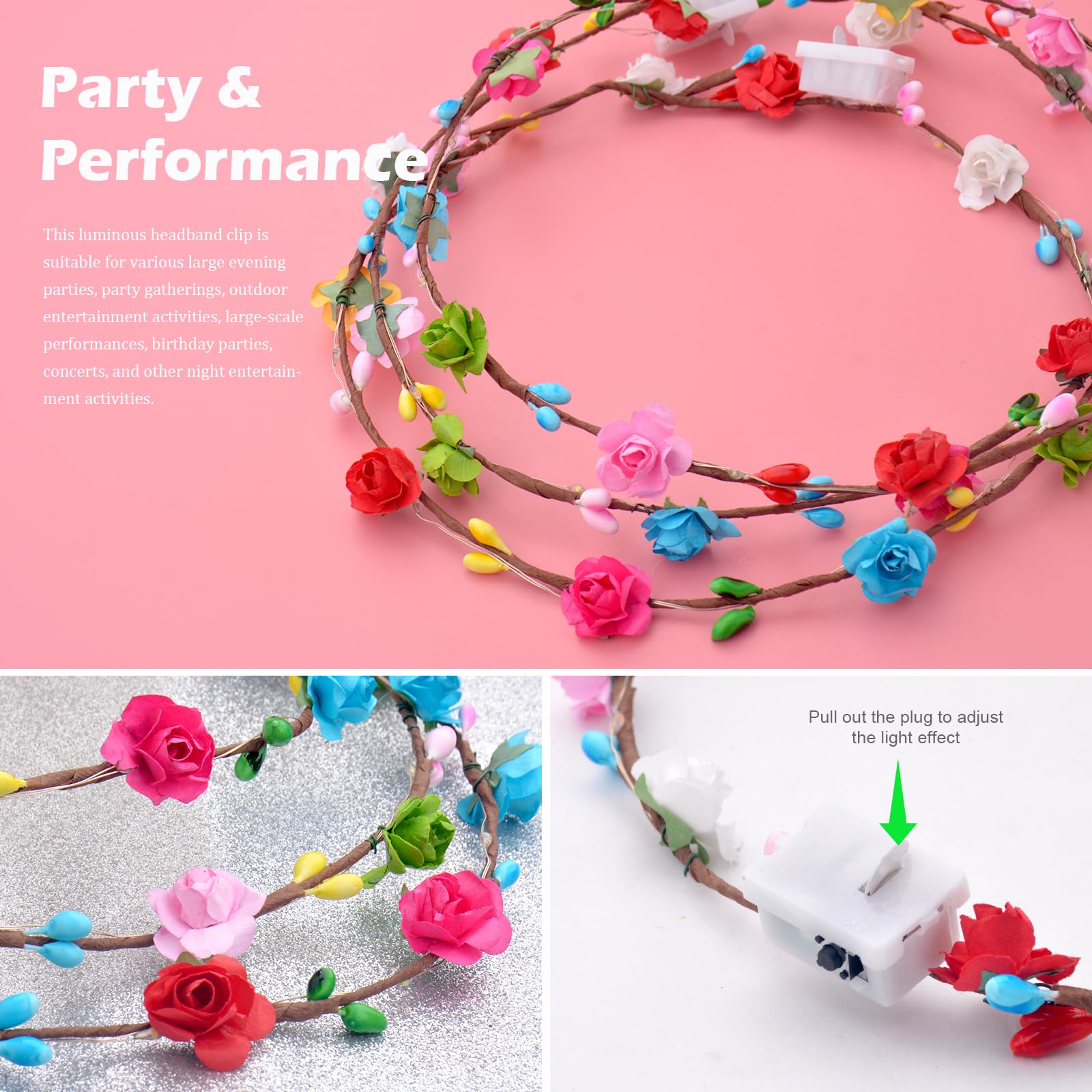 QSJQllo corona floral LED para fiestas en playa y carnaval
