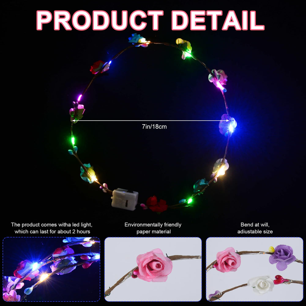 QSJQllo diadema de flores LED con iluminación rápida para efectos.