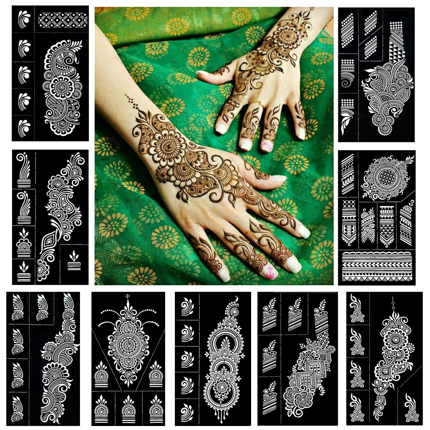 QSTOHENA kit de plantillas para henna para manos, decoraciones temporales.