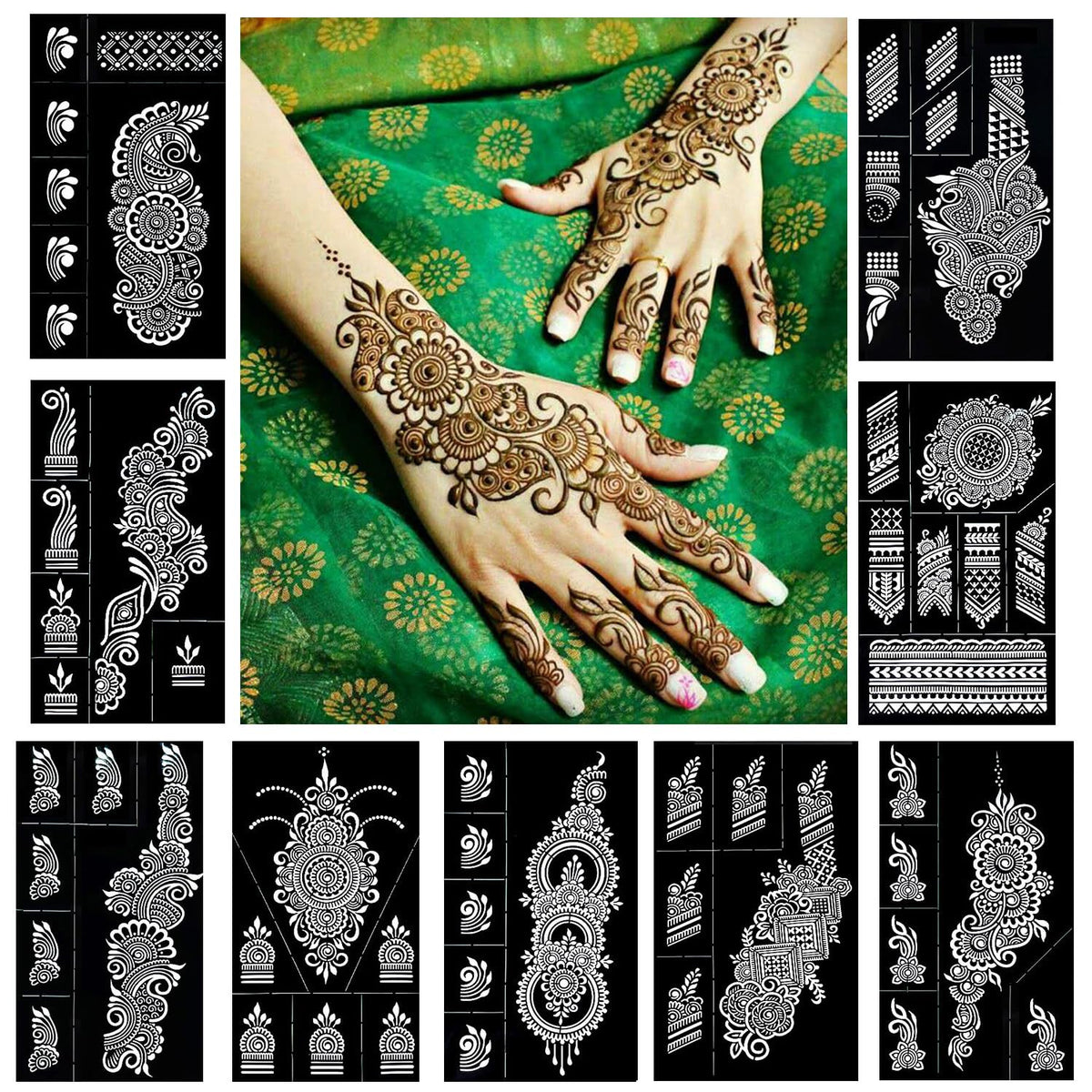 QSTOHENA kit de plantillas para henna para manos, decoraciones temporales.