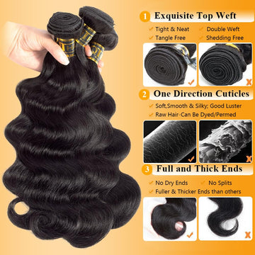 QTHAIR cabello virgen brasileño 16 pulgadas, ondas definidas y caída suave.