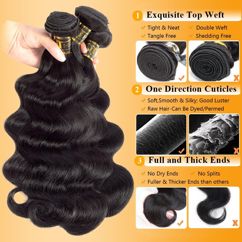 QTHAIR cabello virgen brasileño 16 pulgadas, ondas definidas y caída suave.
