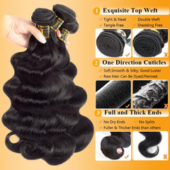 QTHAIR cabello virgen brasileño 16 pulgadas, ondas definidas y caída suave.