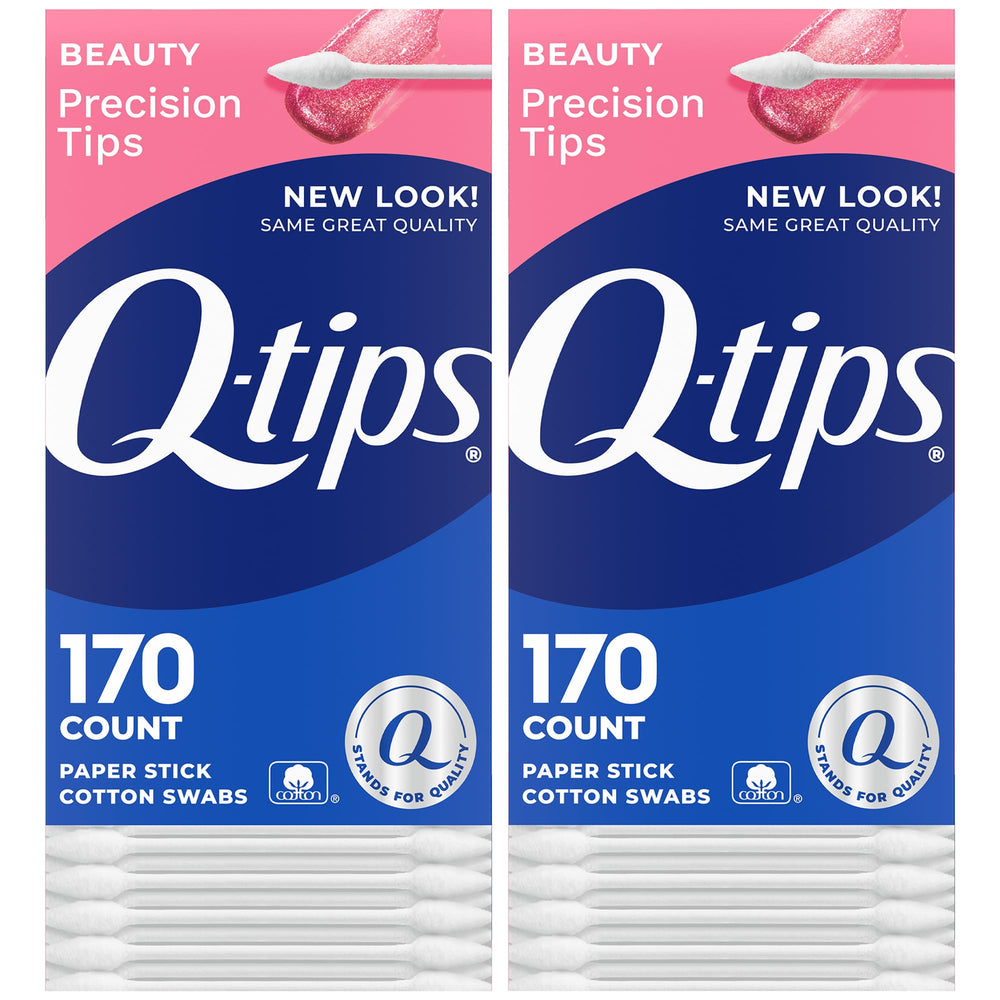 Q-tips precisión bastoncillos de algodón, paquete de 170, ideales para retoques diarios.