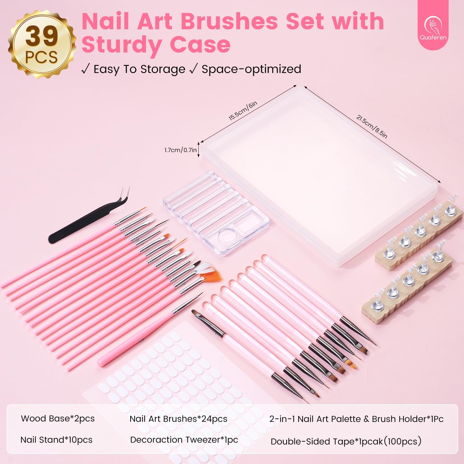 Caja Quaferen de almacenamiento para herramientas de uñas ordenadas.