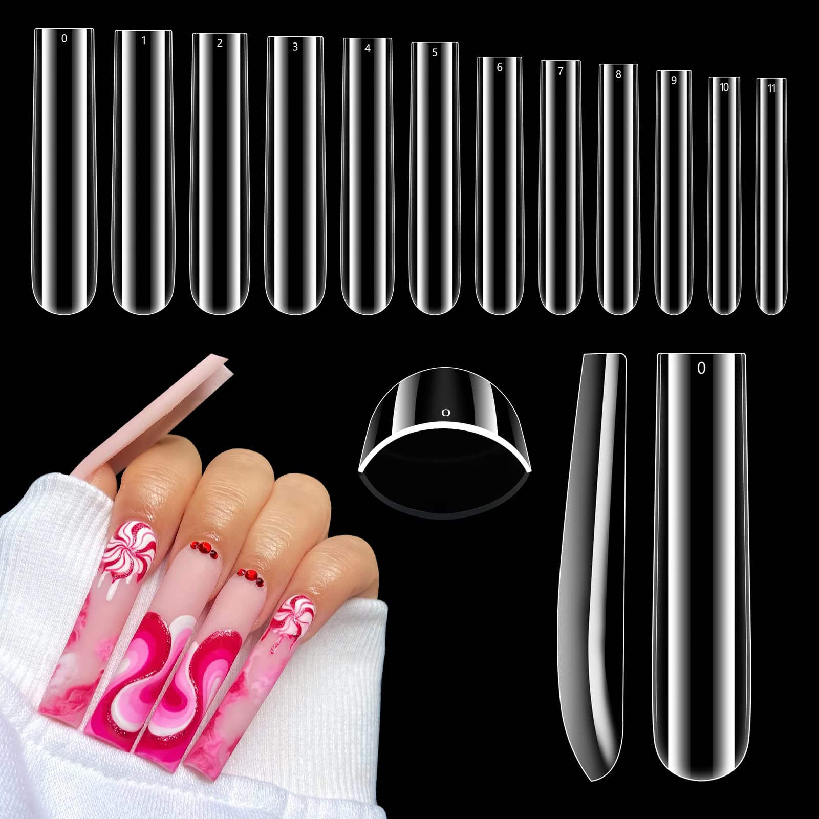 Tapas Quaferen uñas cuadradas claras con cobertura total para manicura duradera