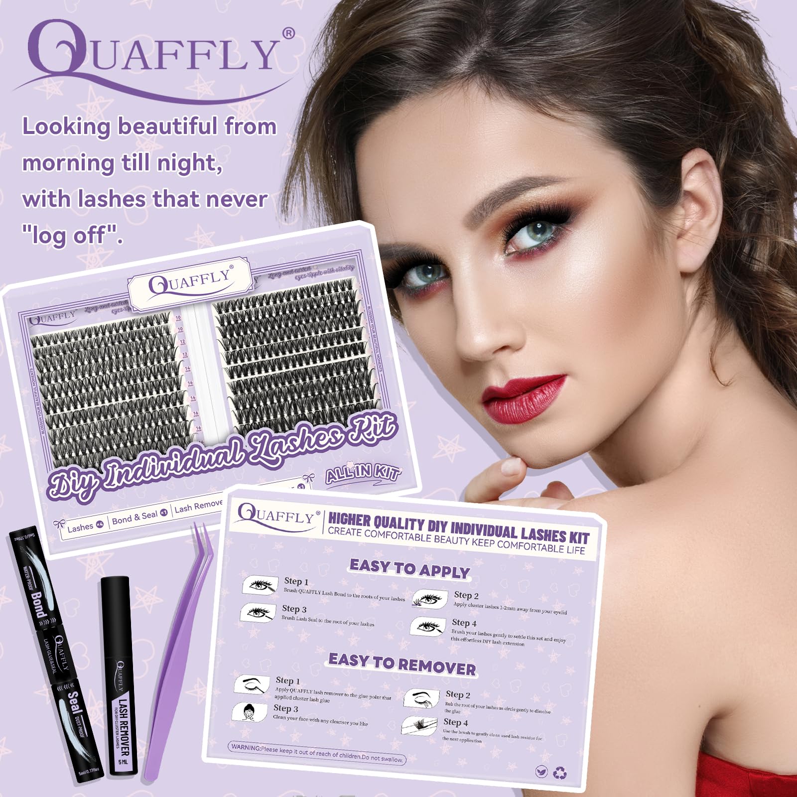 Pestañas QUAFFLY de longitudes 10-18 mm para versatilidad de looks.