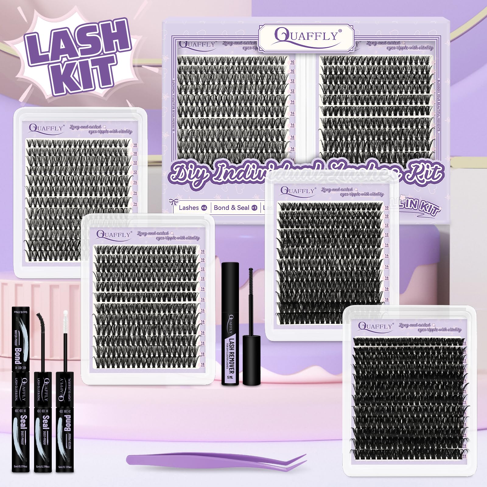 Set completo QUAFFLY con adhesivo y removedor para aplicación y retirada.