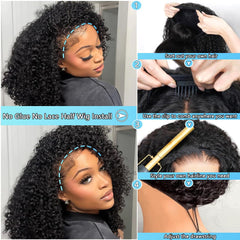 QUANDIAN Peluca media kinky-curly 3 en 1 tira ajustable para ajuste cómodo.