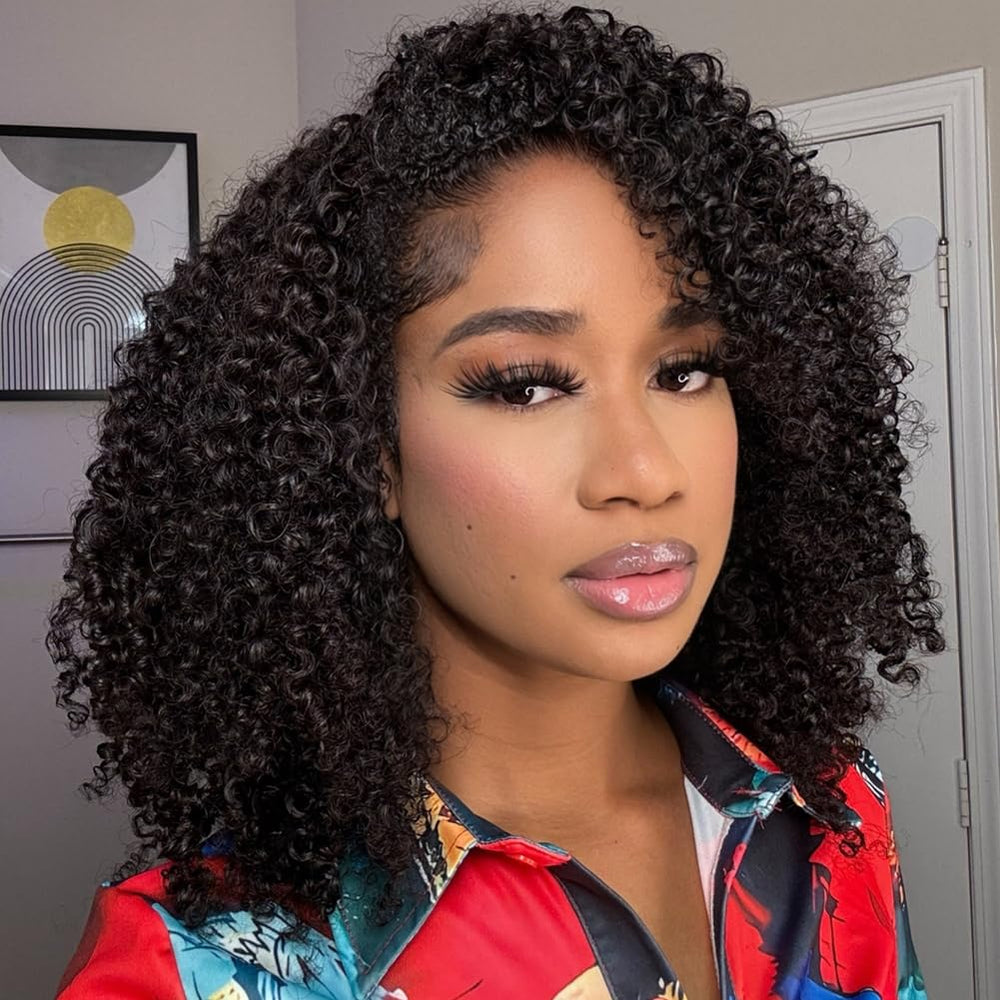 QUANDIAN Peluca media kinky-curly 3 en 1 con acabado natural y versátil para uso diario.
