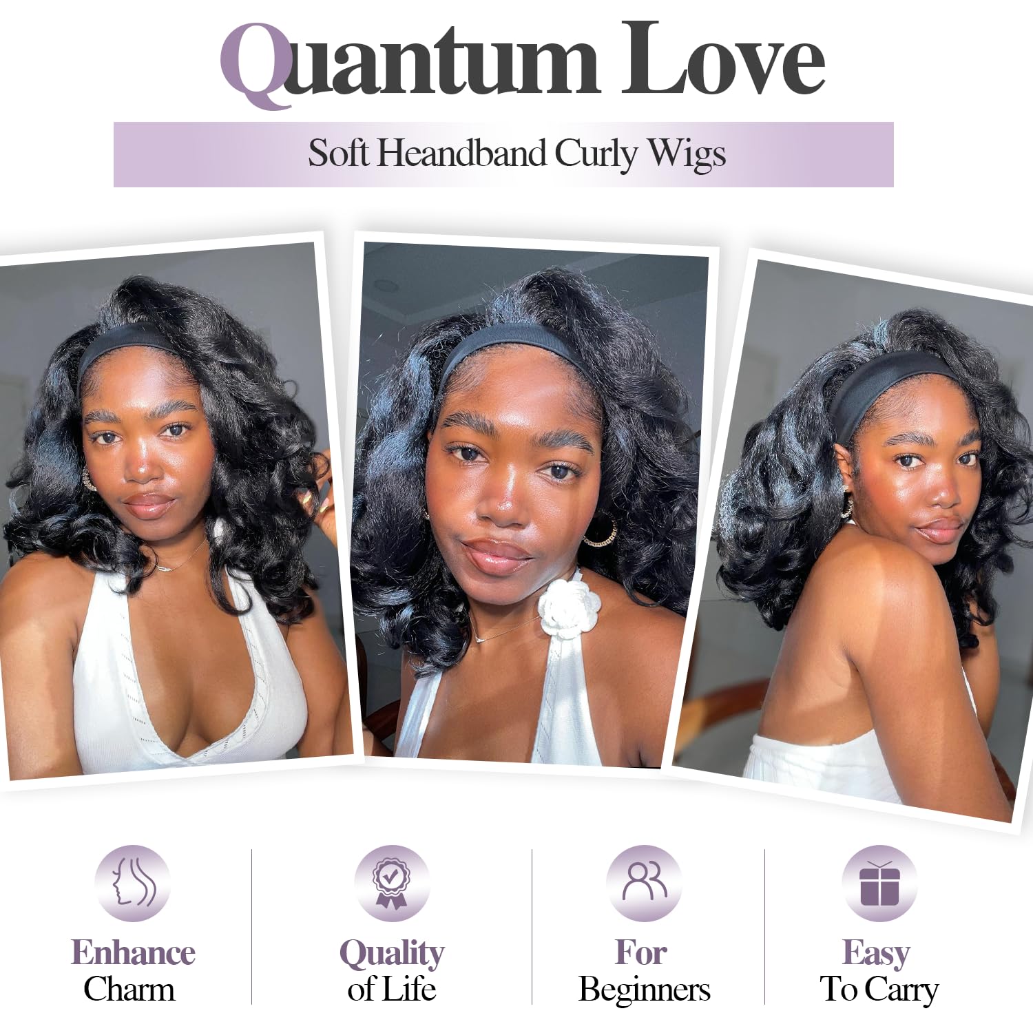 Quantum Love curly ends provide versatile looks on synthetic fiber.