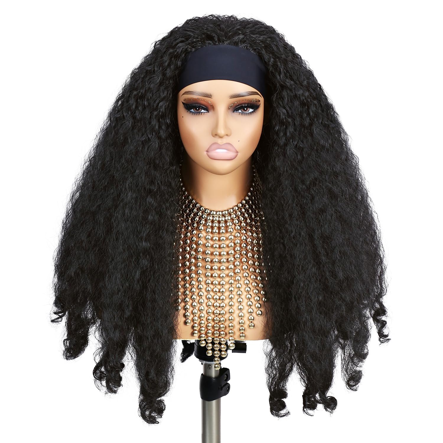 Quantum Love glueless headband wig showing quick secure fit with magic tape