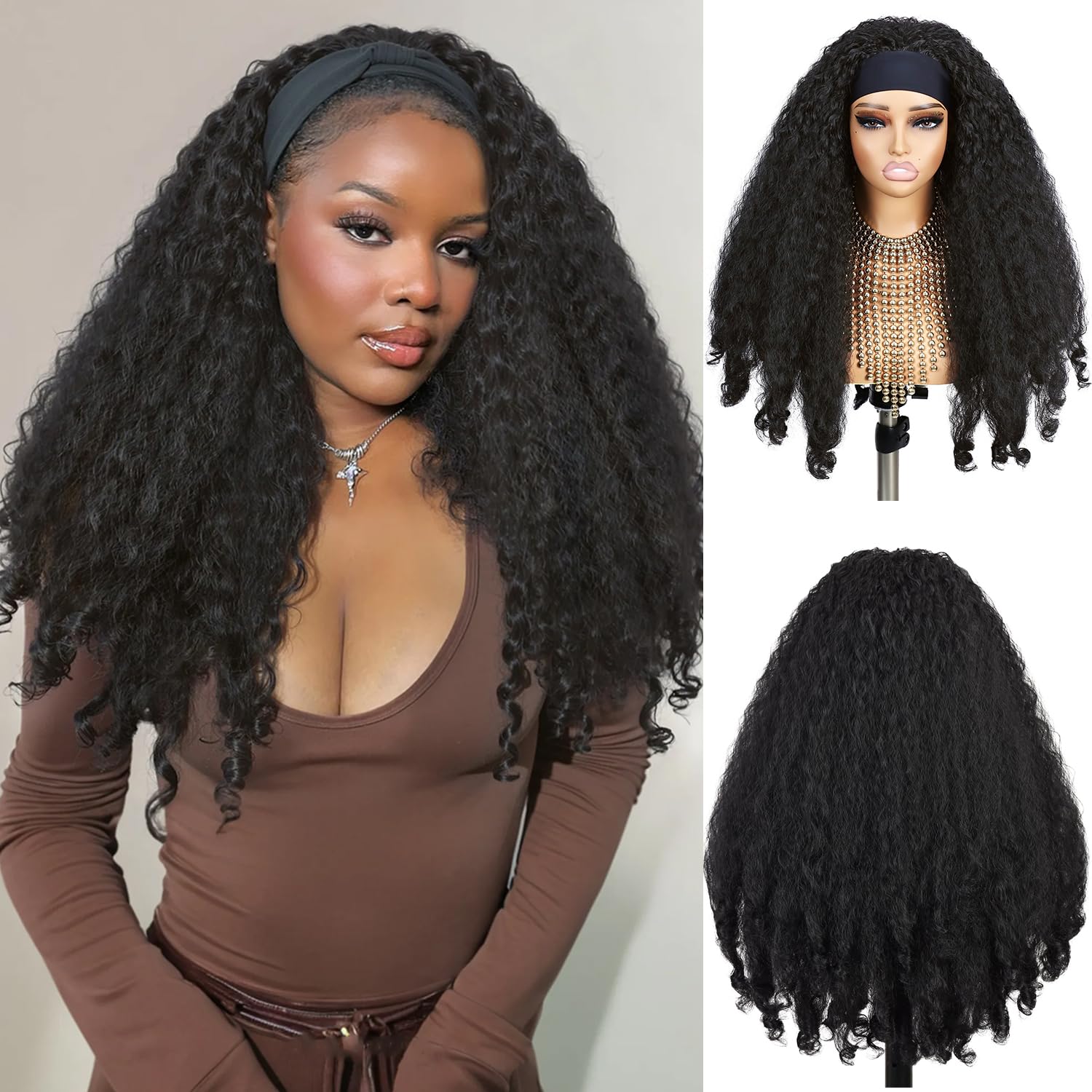 Quantum Love Yaki Curly Headband Wig 24in with natural look and glide wig wear