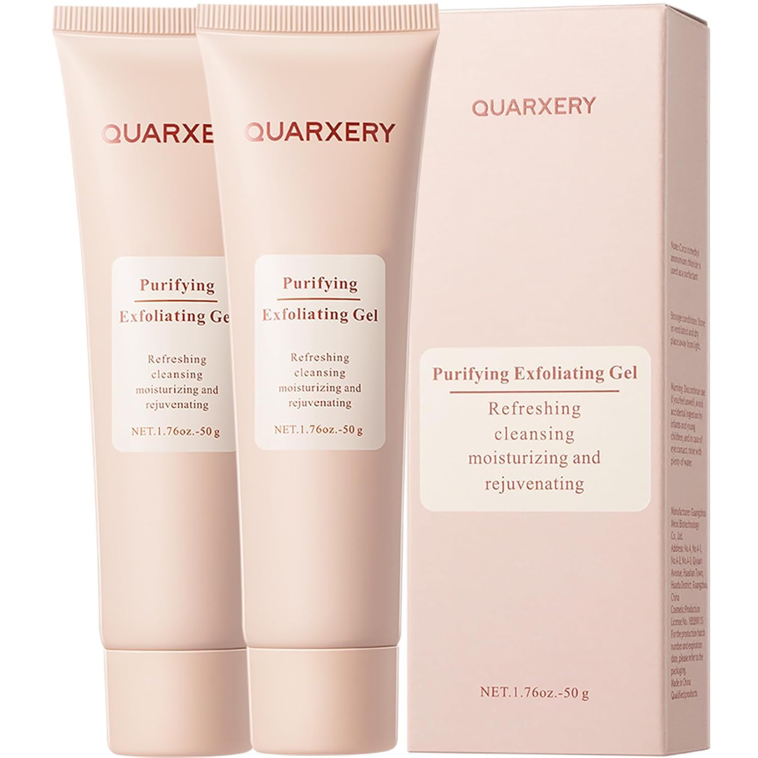 QUARXERY gel exfoliante para cara en botella, limpieza de poros y textura suave.